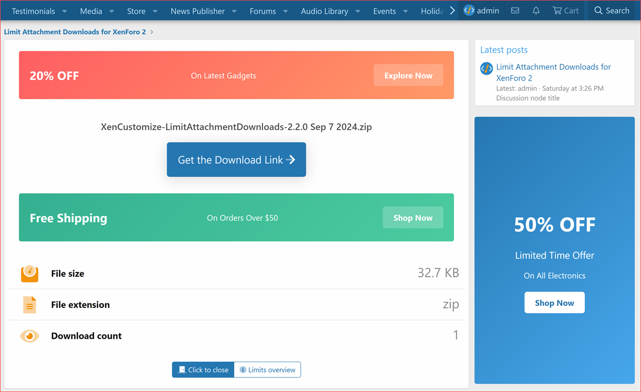 [aprodam.ru] [XenCustomize] Limit Attachment Downloads