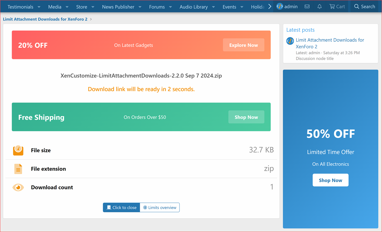 [aprodam.ru] [XenCustomize] Limit Attachment Downloads