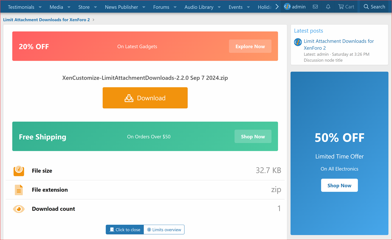 [aprodam.ru] [XenCustomize] Limit Attachment Downloads